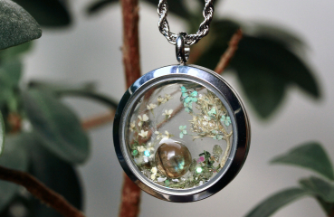 Medaillon Blüten Labradorit Moos Edelstahl Kette